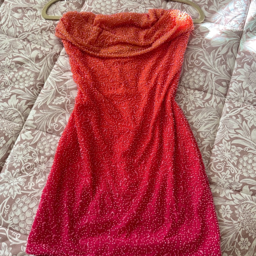 Oh Polly Basel sunset Strapless Dress in Orange and Pink - Picture 6 of 6